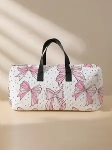 2025 New Style Quilted Bow Pattern Duffle Bag, Large Capacity Travel Bag, Portable Overnight Bag with Shoe Storage, Travel Lightweight Bag, Travel Bag for Women & Girls, Travel Duffels, Carry On Luggage