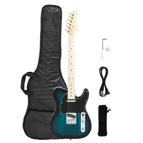 Durable Electric Guitar - Maple Fingerboard, SS Pickup, Blue Finish, with Included Guitar Cable