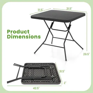 COSTWAY - 2.6FT Foldable Dining Table with Wood Grain HDPE Tabletop and Non-slip Foot Pads-Black
