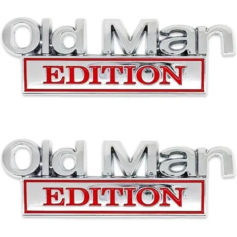 2-Pieces Self-Adhesive Aluminium Automotive Decals - 3D Black Double Sided Metal Water-Resistant Bumper/Emblem & Badge Car Stickers, No-Drill Old Man Edition Exterior Decor for Cars & SUVs Side Tailgates