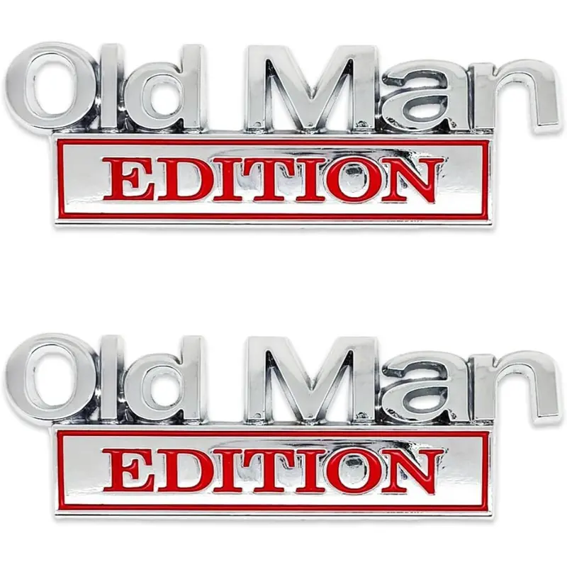 2-Pieces Self-Adhesive Aluminium Automotive Decals - 3D Black Double Sided Metal Water-Resistant Bumper/Emblem & Badge Car Stickers, No-Drill Old Man Edition Exterior Decor for Cars & SUVs Side Tailgates