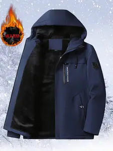 Men's warm and insulated winter jacket with full zipper closure, hooded windbreaker, machine washable cold weather outdoor apparel, suitable for skiing, snowboarding, hiking Windproof Outerwear