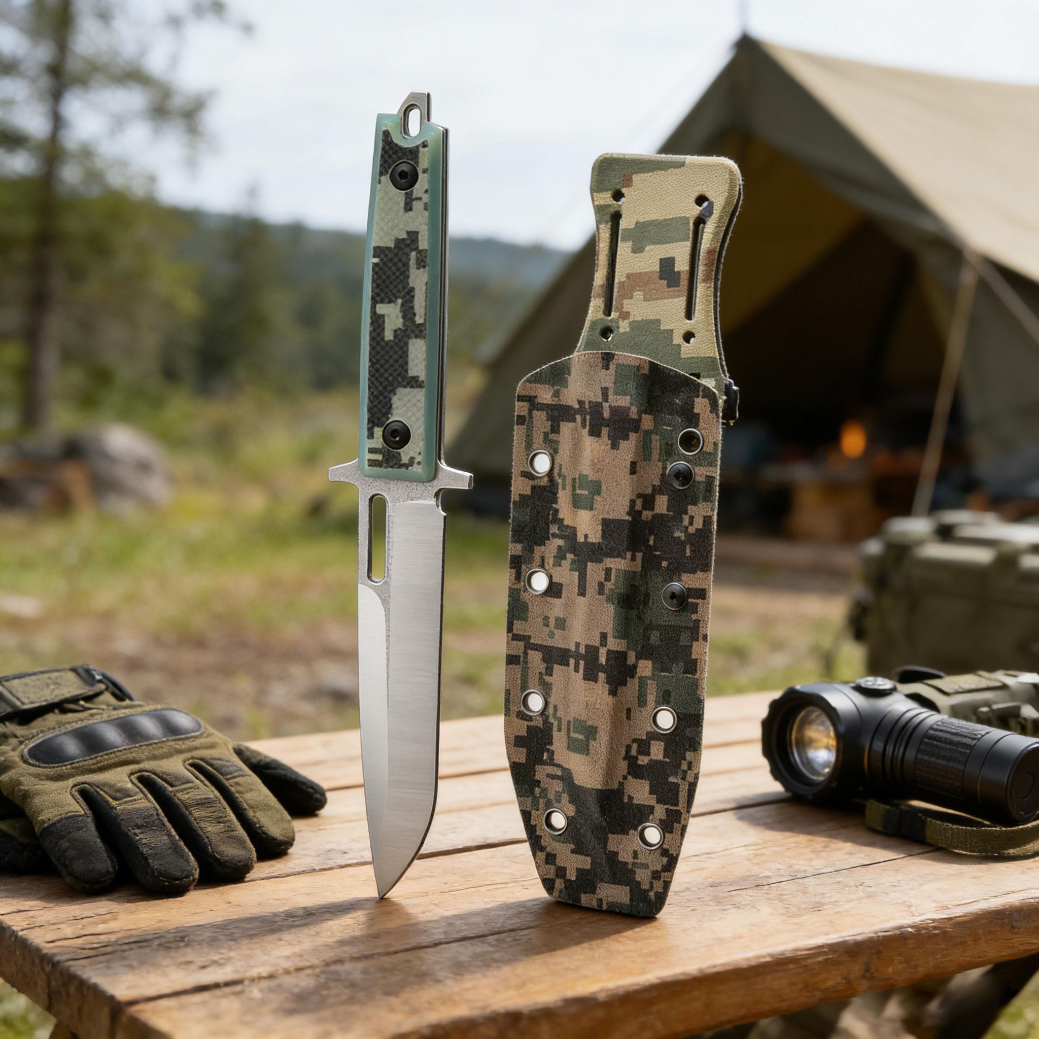 Full Tang Fixed Blade Survival Knife with Camo Sheath, Tactical Hunting Knife for Camping Hiking EDC, Outdoor Utility Knife for Men, Durable Camping Gear with Easy Carry