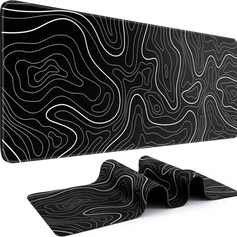 Gaming Mouse Pad, 31.5x11.8in Large Minimalist Desk Accessory for Keyboard & Mouse, 3mm Thick with Anti-Slip Rubber Base, Black with White Extended Design