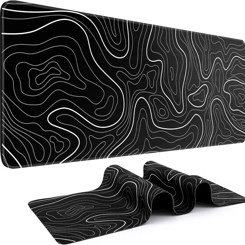 Gaming Mouse Pad, 31.5x11.8in Large Minimalist Desk Accessory for Keyboard & Mouse, 3mm Thick with Anti-Slip Rubber Base, Black with White Extended Design