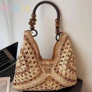 New Fashion Handmade Woven Straw Shoulder Bag, Paper Rope Crochet Crossbody Tote Bag, Lightweight Versatile Summer Accessory, Boho Style Straw Bag Perfect for Beach Vacation Travel