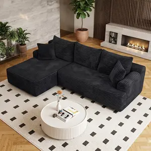 104" Modular L-Shape Boneless Couches for Living Room with Deep Seat Modern Minimalist Upholstered Couches with Chaise No Assembly Required Premium Corduroy Fabric Sofa Stain-Resistant Scratch-Proof cloud