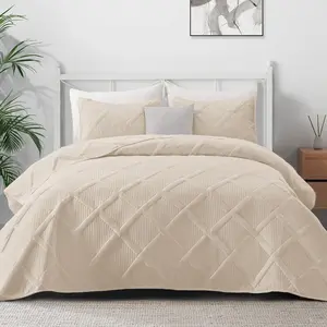 Quilt King Size, 3 Brich Beige King Quilt, Lightweight Quilts Bedspreads Striped Coverlets for Seasons