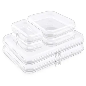 6 Pack Clear Hard Shell Zipper Cases, Dustproof PVC Storage Box, Waterproof Toiletry Organizer, Travel Makeup Organizer, Transparent Storage Cases Storage Organizer Set for Bead & Small Objects, Portable Travel Organizer Containers, Valentine's Day Gifts