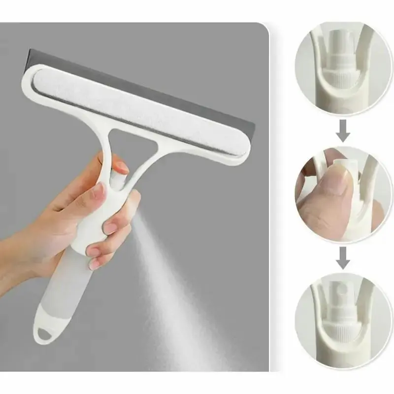 3 in 1 PVC Window Cleaning Kit with Handle - Squeegee, Scraper, Scrubber, Spray Tool, Lightweight Silicone Microfiber Home Care Supply, Car Cleaning Kit for Windshields & Mirrors