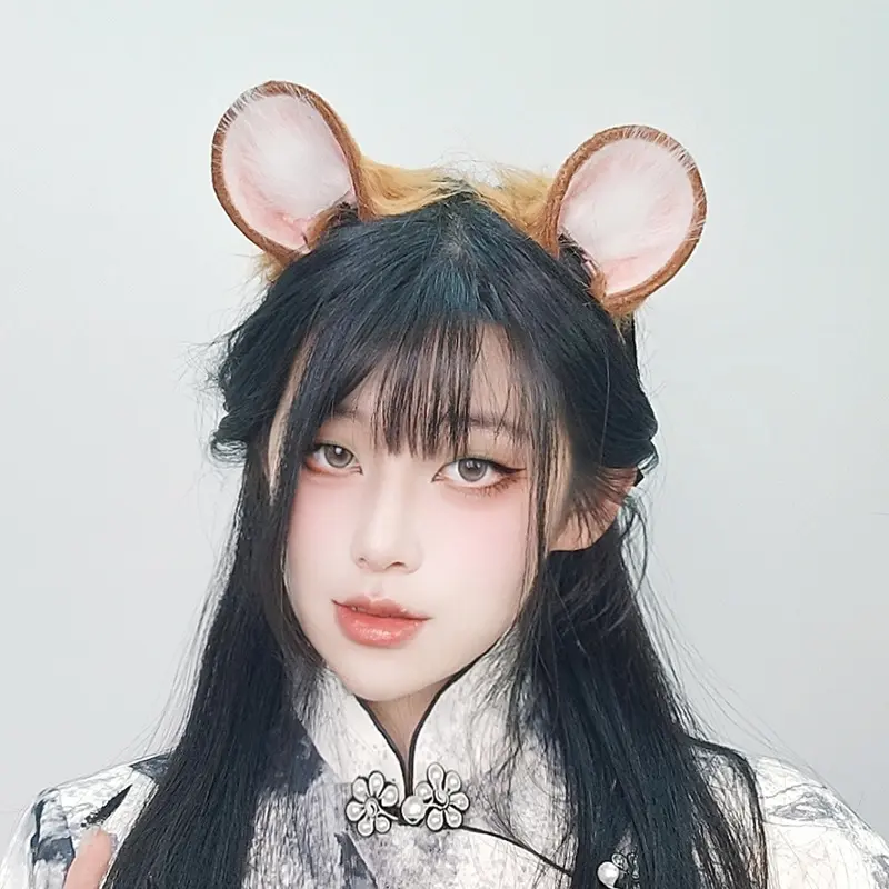 Female Plain Hamster Ear Hair Hoop Set, Including Beast Ear Tail, Lolita KC Plush Headpiece, Cute Decorative Cosplay Headband for Girls, Gift Option