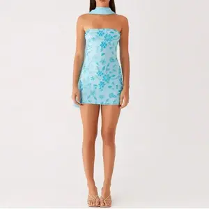 Women Y2k Sequin Sparkle Floral Tube Strapless Mini Dress With Scarf Pearl Embellished Club Party Dresses Cocktail Clubwear