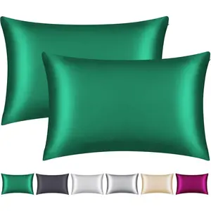 100% Mulberry Silk Pillowcase 2 Pack for Hair and Skin,with Hidden Zipper,Both Sides 22 Momme Natural Silk Pillow Cover,Soft Breathable & Smooth (Dark Green, Standard)
