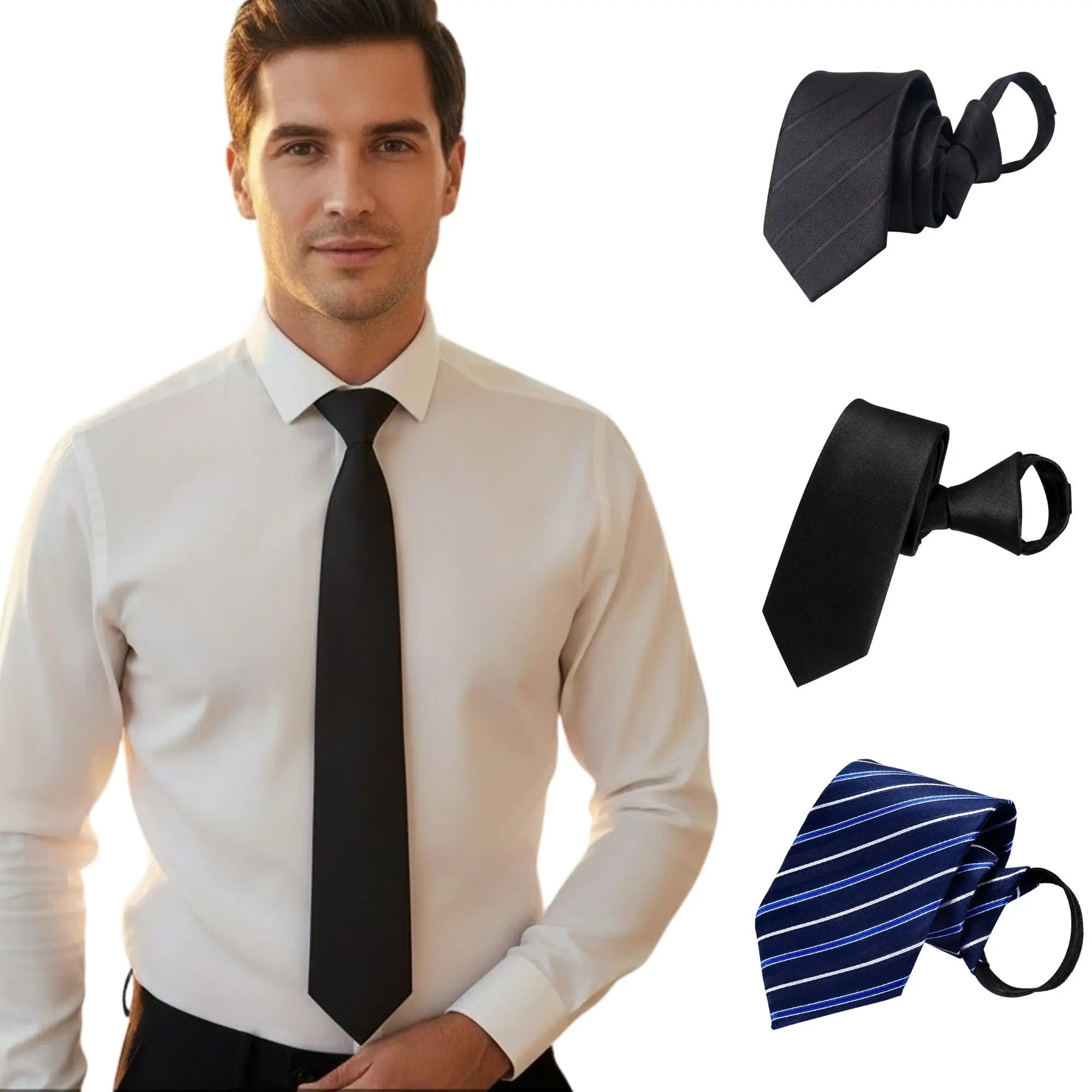Men's Pre-Tied Zipper Necktie - 3.25 in Width Polyester Tie, Confidence-Boosting Polished Business Accessory for Office Wear