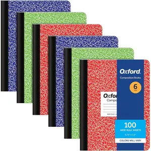 Composition Notebooks, 6 Pack, Cover Colors Vary, Wide Ruled Paper, 9-3/4 x 7-1/2 Inch School Journals, Assorted Marble Covers, 100 Sheets, per Book (63762)