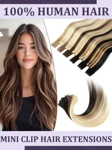 Clip in Human Hairpieces 12inch/16inch Long Straight Machine Remy Hair Extensions for Women 6pcs/set 30g/pack One Clip Attached
