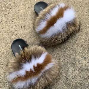 Brown & White & Fur Slides for Women - Cute Open Toe Slides with Comfortable Rubber Sole, Perfect for Indoor Use, Autumn Style - Girl - Walking Shoes, Footwear US Size 10 only