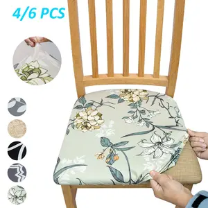 4 Piece/6 Piece Set Elastic Chair Cushion Covers, Floral & Geometric Prints, Durable and Stylish, Home and Office Use, Removable Washable Slipcovers, Chair Slipcovers Protector, Dining Chair Cover, Stretch Chair Slipcovers