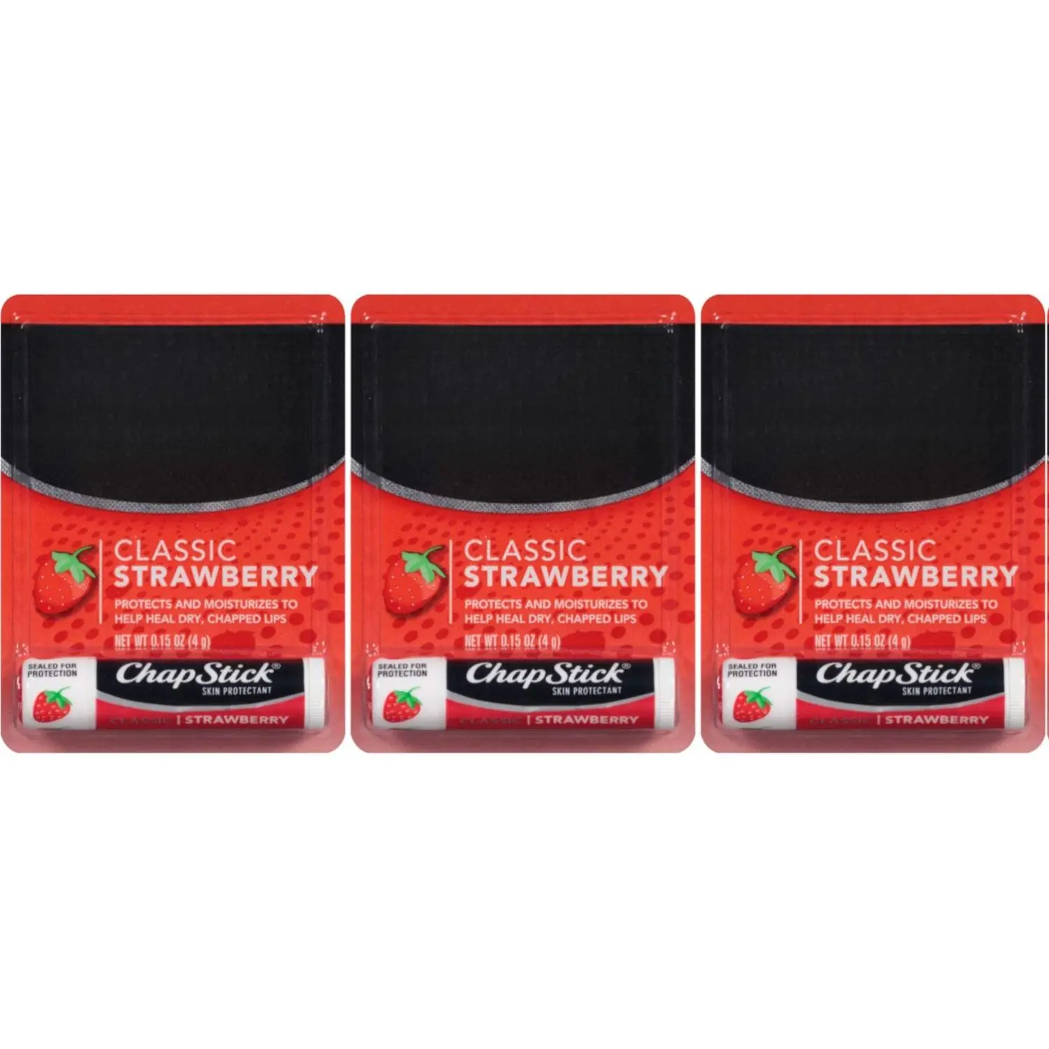 ChapStick Classic Strawberry Lip Balm Multi-Pack (3-Pack) - Moisturizing Care for Adults' Dry, Chapped Lips - Shields Against Sunburn, Wind-Cold Drying Effects, Delivers Long-Lasting Moisture, Sun Protection, Camphor, Hydration, Moisturizer, Fruity, Healt