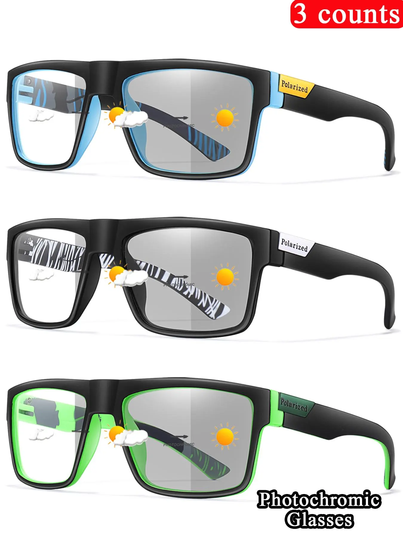 Unisex Fashionable Photochromic Sunglasses, Color Changing Glasses, Trendy Casual Sunglasses for Outdoor Sports, Fashion Accessories for Outdoor Activities, Lightweight Durable Sunglasses, Stylish Sunglasses, Trendy Styling Sunglasses