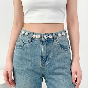 4-Piece Pearl Waist Cinch Buckle Set, Detachable Elastic Buckles for Pants, Cuffs, Collars, Multi-Functional Seamless Waist Tightener