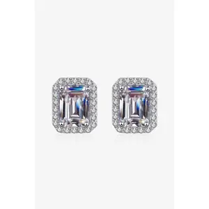 Adored 1 Carat Moissanite Rhodium-Plated Square Stud Earrings