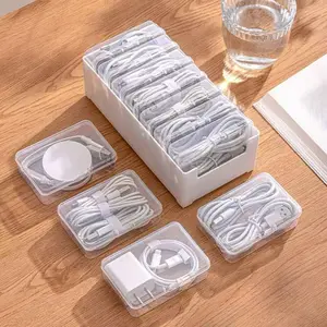 Data Cable Organizer Box for Desktop, Charging Accessories Storage Drawer, Clear Storage Box, Divided Compartments, Modern Home Room Shape and Space Saver, Multifunctional Organizer