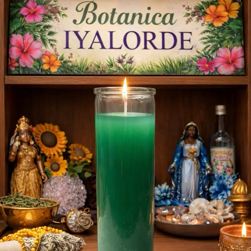Botanica Iyalorde Green Candle for Spiritual Rituals and Home Decor