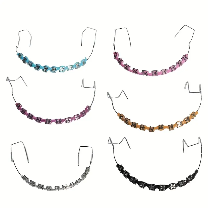 Unisex Costume Accessory, 1 Pair Metal Fake Braces in Pink & Purple with Hooks for Halloween Parties or Teaching Models, One Pair Fits