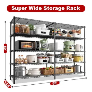 【BlackFriday】Raybee Storage Shelves Load 1400LBS Wire Shelving Unit 5 Tier Metal Shelving for Storage Heavy Duty Garage Shelf Pantry Shelves Kitchen Shelving