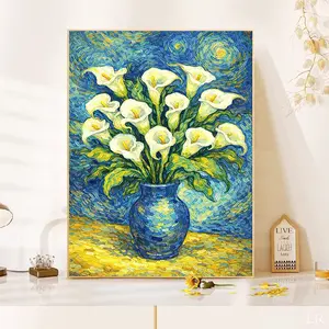 5D Van Gogh Style Calla Lily Diamond Painting Cross Stitch Kit, 1 Pc Full Round Drill 30x40cm DIY Needlework, Floral Wall Art for Home Decor, Graduation/Birthday Gifts, Stress Relief Relaxing Activity