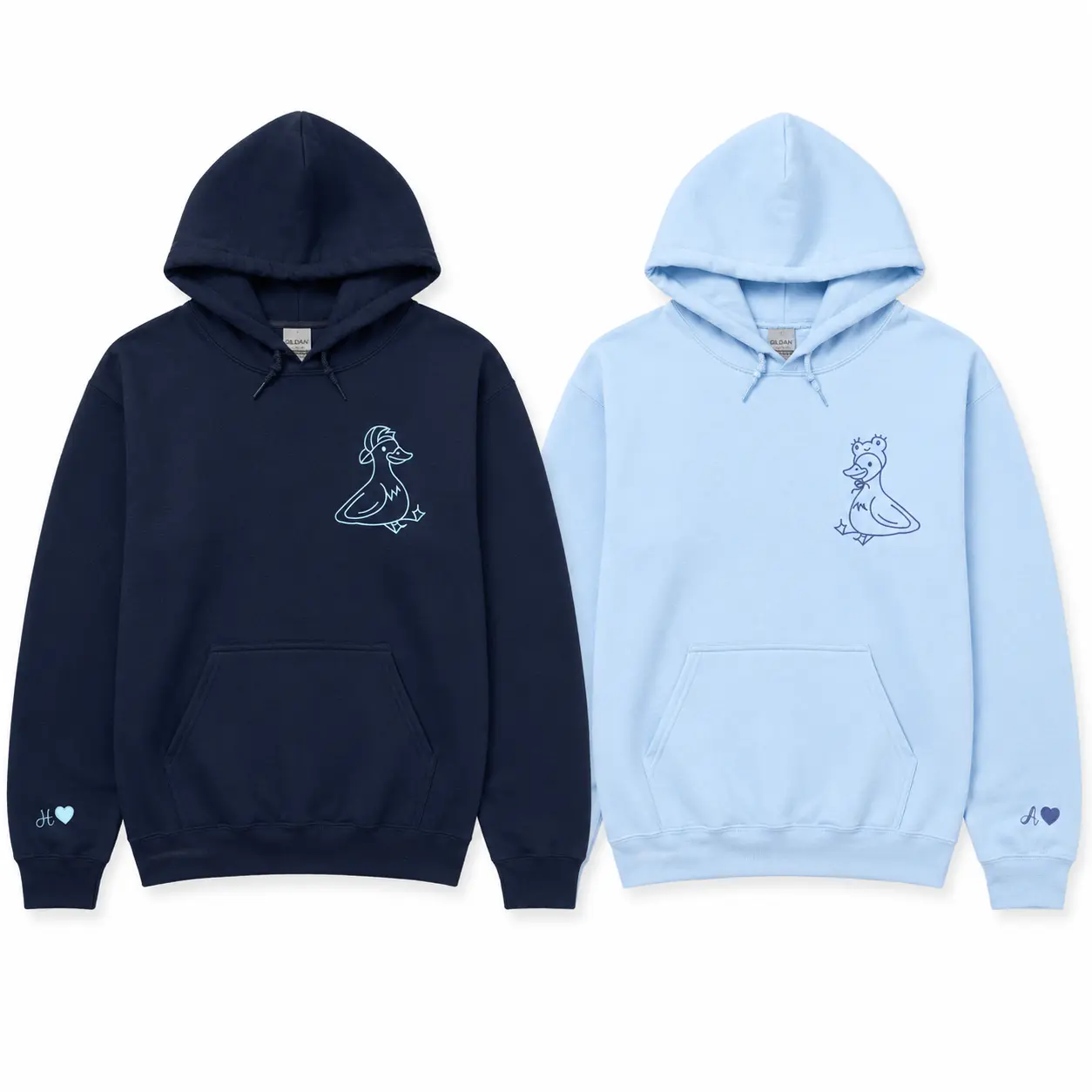 Custom Embroidered Lovely Duck Matching Hoodies for Couples – Cute Duck Design for Boyfriend and Girlfriend, Valentine Gift