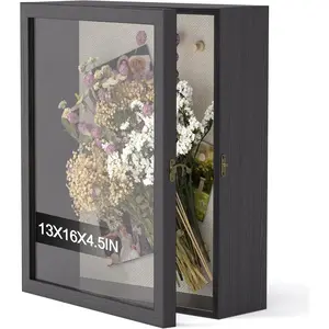 13x16 Shadow Box Frame with Acrylic, Deep Large Shadow Boxes Display for Tabletop and Wall Display, Memory Box for Keepsakes, Shadow Box for Flowers, Black with Back
