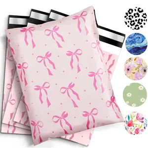 10x13 Pink Bows Poly Mailers - 100 Pack Heavy-Duty Cute Waterproof Self-Seal Shipping Bags for Small Business, Large Mailing Envelopes, Bulk Tear-Resistant Packaging, Christmas Wrapping Bags
