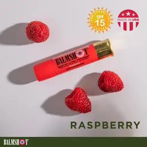 BALMSHOT Raspberry Lip Balm with SPF 15 -- Real Shotgun Shell Design, Non-Lethal Dispenser, USA Made, Double Barrel Sunscreen to Prevent Sun & Windburn, Smooth Flavor, Great Gift, Loaded with Aloe