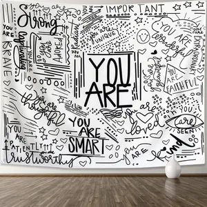 Black and White Inspirational Quote You Are Wall Tapestry Classroom Kids Tapestries Wall Hanging Motivational Positive Affirmations Saying Wall Decor Aesthetic Tapestry for Bedroom Dorm