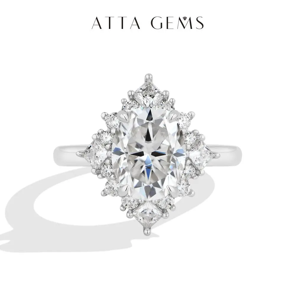 ATTAGEMS 3CT Oval Cut D Color VVS1 Lab-Created Moissanite Ring For Women S925 Sterling Silver Wedding Ring Anniversary Gift Luxury Jewelry R396 Vintage Oval Starburst Ring Engagement Ring Shopping summerwins