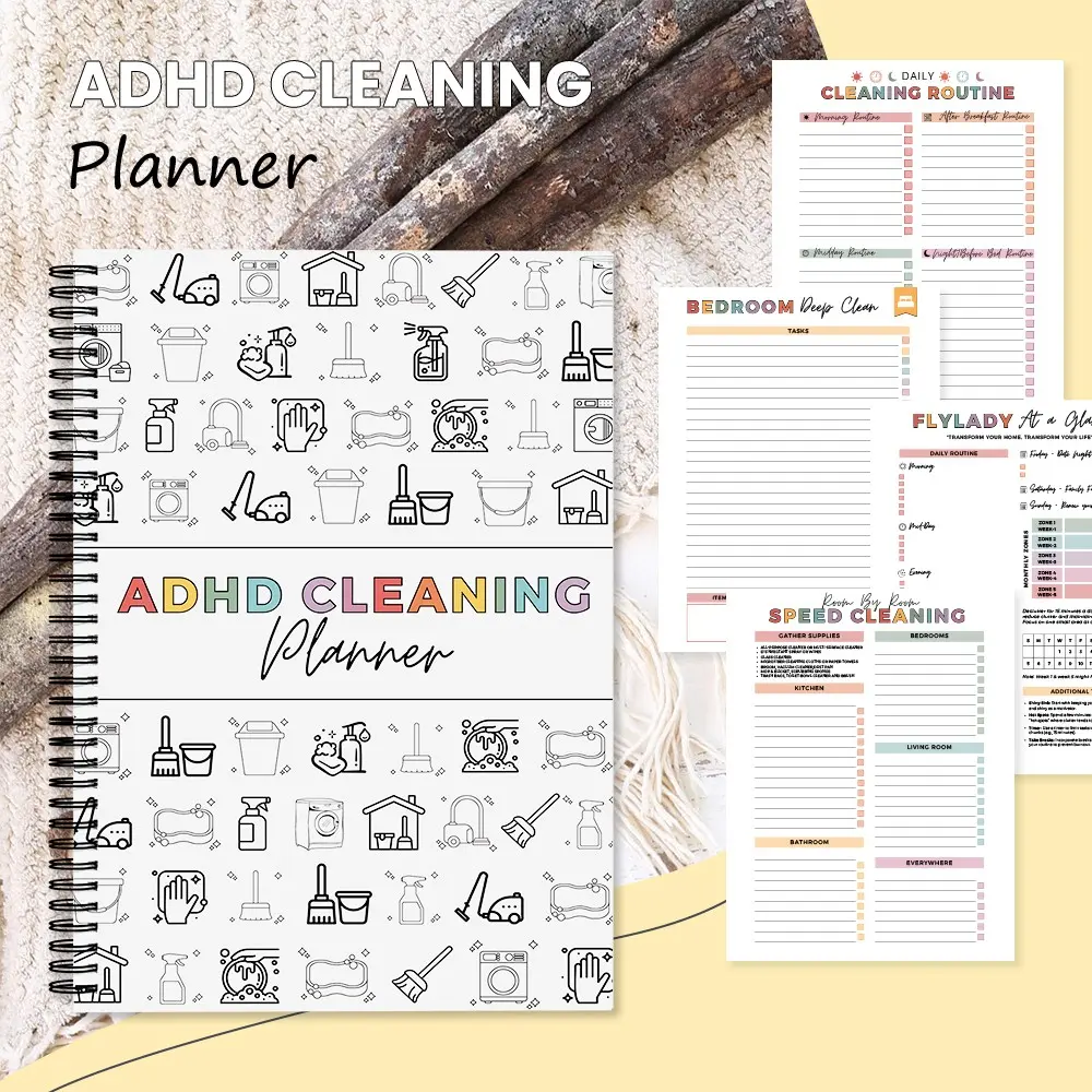 ADHD Cleaning & Home Organization Notebook - Guided Daily Planner for Productivity, Task Management, Routine Tracking & Decluttering Checklists, Focus-Friendly Journal for Household Chores & Mindful Living