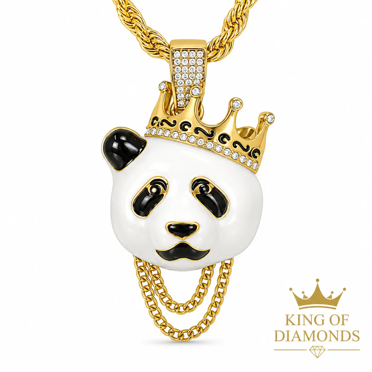 Statement Panda Pendant Necklace, 24" Chunky Rope Chain, Gold Aesthetic Accessories with Synthetic Gemstone, Bold Jewelry for Women, Metal Coating, Sparkling Stone, Statement Necklaces, Casual Wear, Rhinestone Necklaces