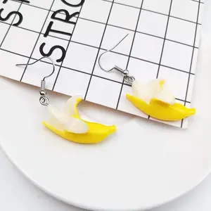 Cute Banana Dangle Earrings Resin Fruit Food Imitate Jewelry for Women Banana Lover