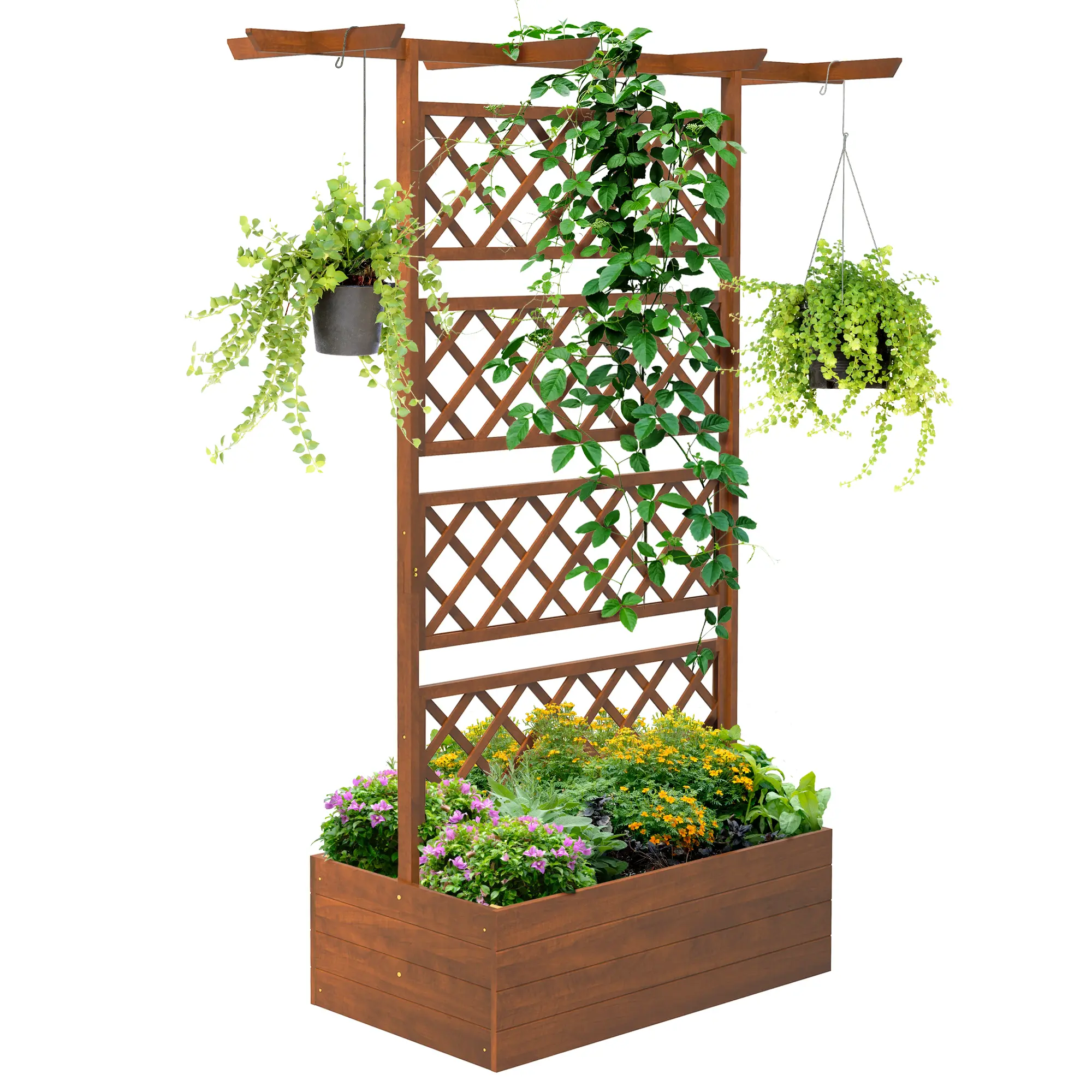 Outsunny Wood Planter Box with Trellis, Raised Garden Bed Privacy Screen Planter Box for Climbing Plants, Vines, Vegetables, Flowers, 63" x 21.75" x 72"