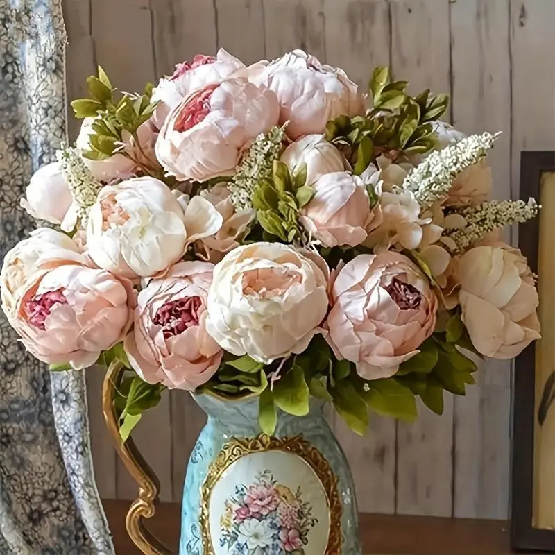 Artificial Peony Flower Bouquet, 1 Count Romantic Faux Flower Bouquet, Decorative Flowers for Home Party Wedding, Spring/Summer Decoration Home Decor Supplies, Peonies Bouquet for Flower Arrangement, Mother‘s Day Gift SummerVibes