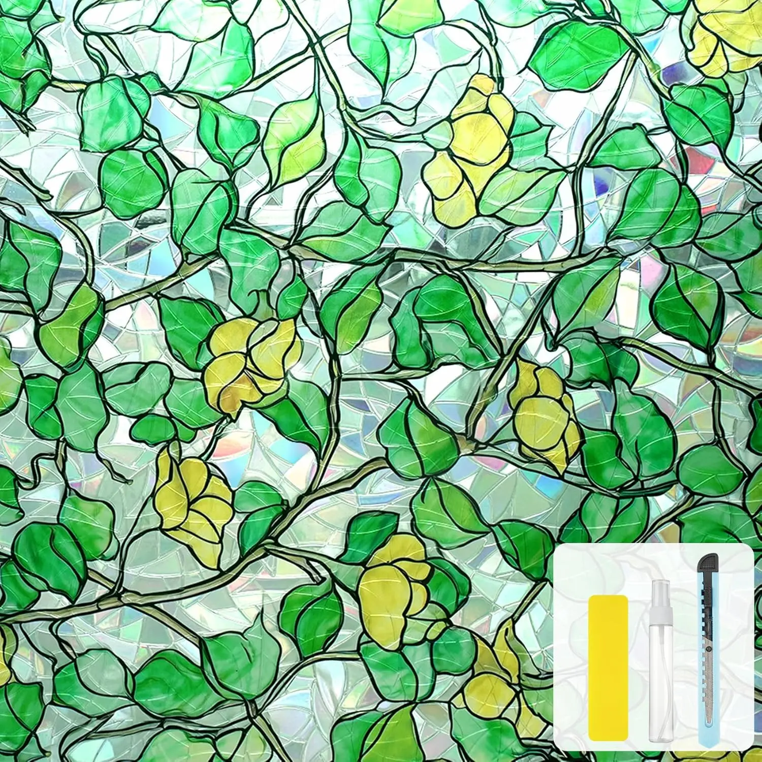Window Privacy Film Stained Glass Static Cling - Removable Decorative Rainbow Window Tint with Iridescent Effect for Heat Blocking & Anti UV | for Home & Car Stickers