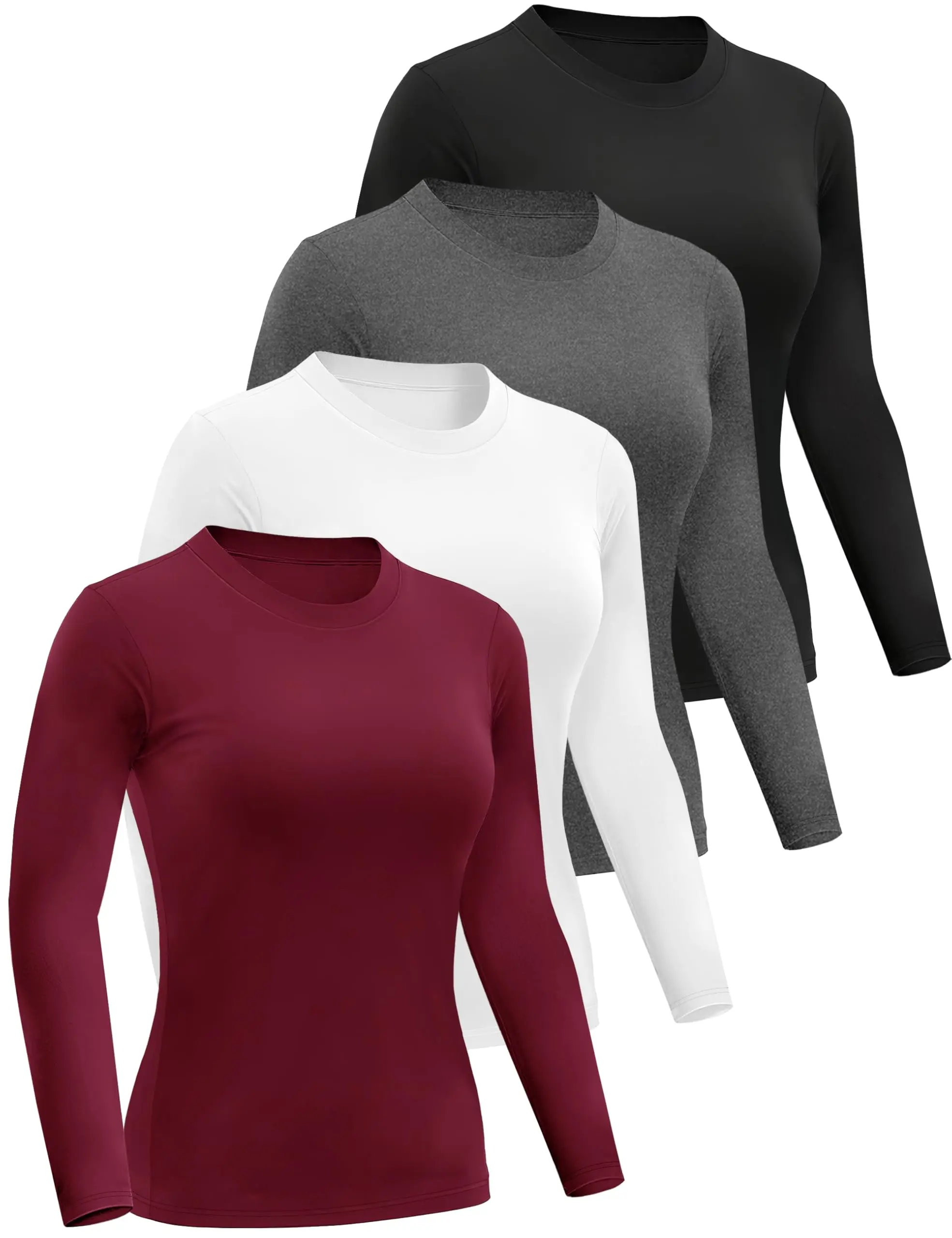 Maternity Shirts 4-Pack, Long Sleeve Crew Neck Slim Cut Compression Active Tops for Prenatal Fitness & Casual Wear, Prenatal Maternity Clothing, Compression Shirt, Pregnancy