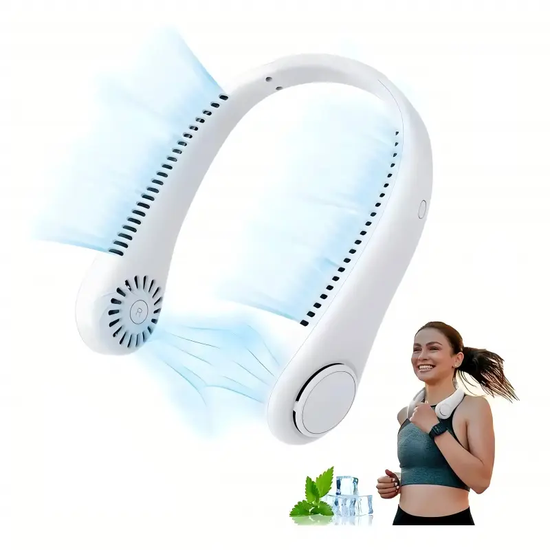 Rechargeable Neck Fan for Home Office Fitness, Portable Cooling Fan, Leafless Neck Fan, Clip-On Fan, Compact Personal Cooler, USB Rechargeable Fan, Wearable Bladeless Fan, Cordless Rechargeable Fan
