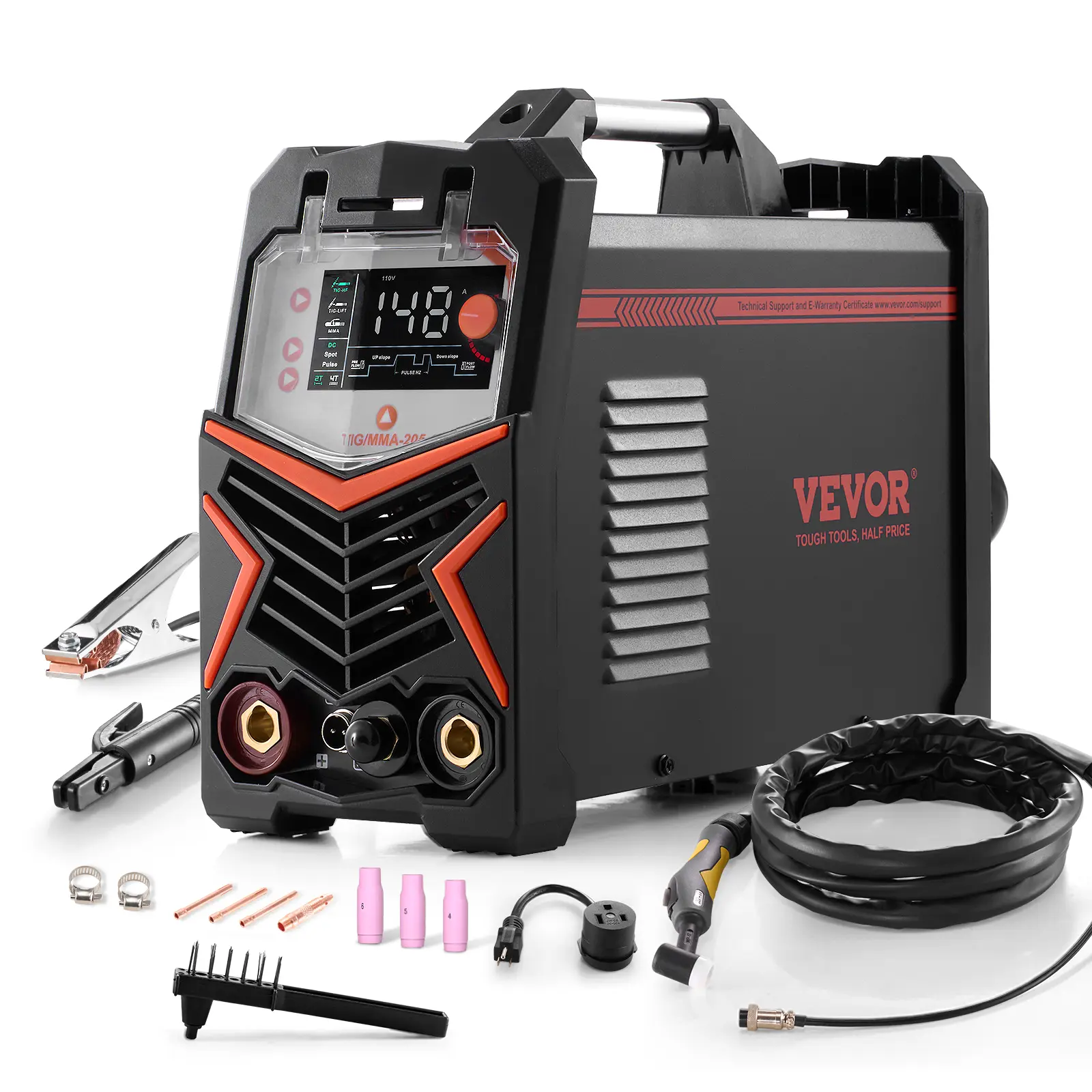 【summerfinds】VEVOR TIG Welder, 205A 3-In-1 Welding Machine (Large LED Display)- DC TIG/DC Pulse TIG/MMA(Stick), 110&220V Dual Voltage Electric Welder with IGBT Inverter High-Frequency Start