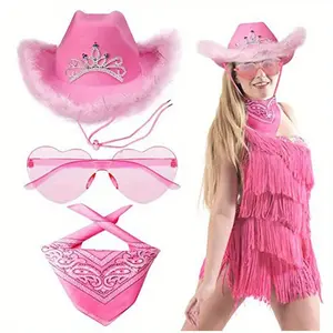 3-piece feather-edge lettered denim hat with sequins in pink. Western-style fringed denim hat, sunglasses, and square scarf set. Horseshoe Buckle Love Bracelet plussize  friendly  jewelry  santa