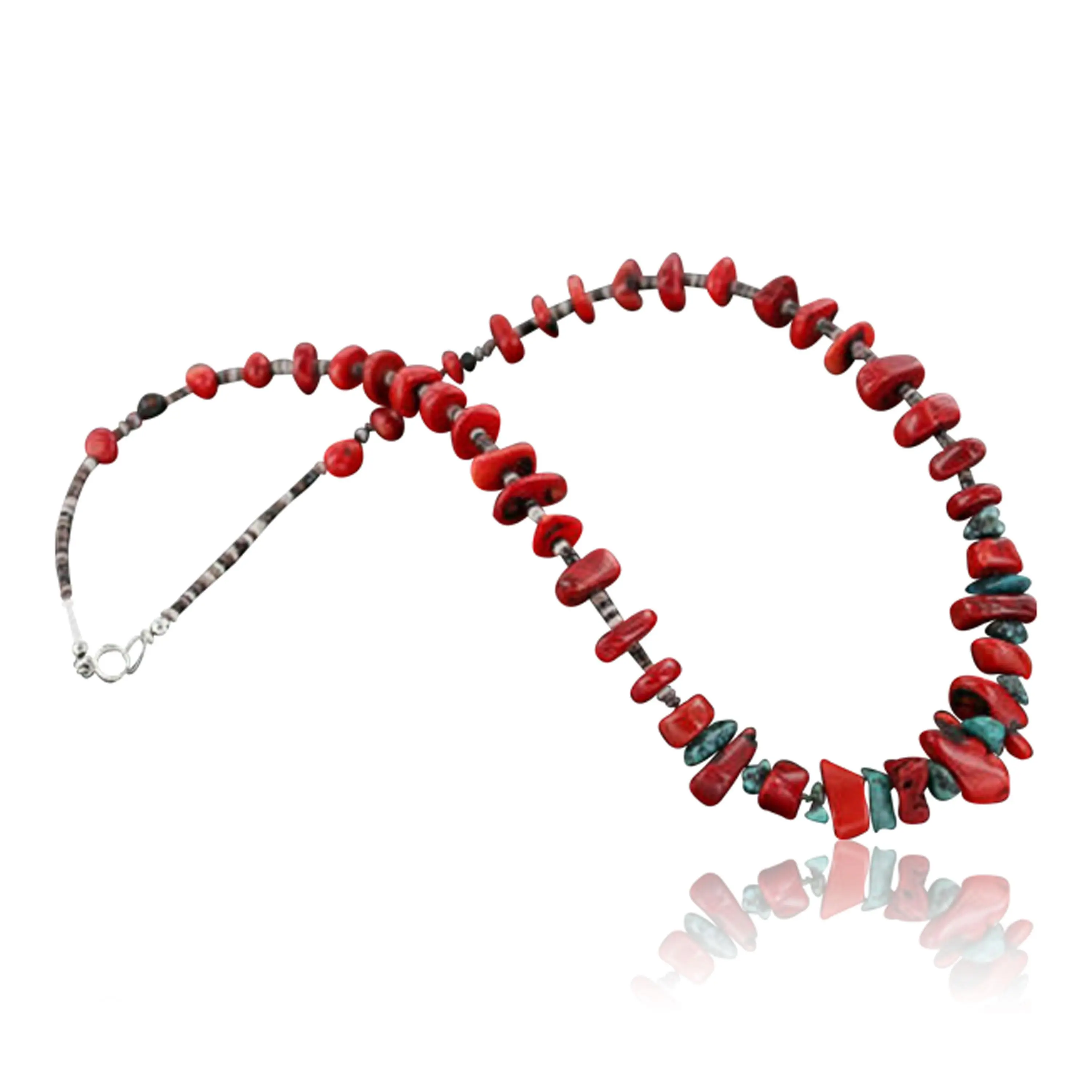Certified Authentic Navajo .925 Sterling Silver Graduated Coral Turquoise Native American Necklace 390680673641