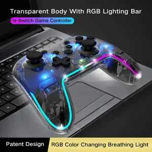 Wireless Arcade Game Controller/Suitable for Switch/RGB Gaming Lights/Fully Transparent Design/Six-Axis Gyroscope/One-Button Wake-Up