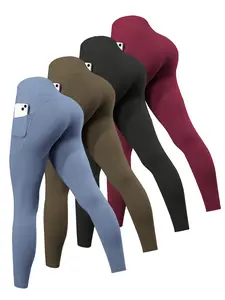 Women's Solid Pocket Leggings, Casual Comfy Breathable Skinny Pants for Daily Wear, Ladies Bottoms for All Seasons